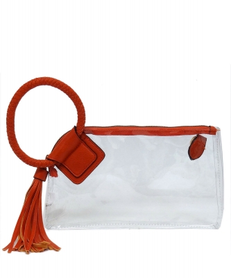 See Thru Transparent Clear Cuff Handle Clutch AD205T ORANGE
